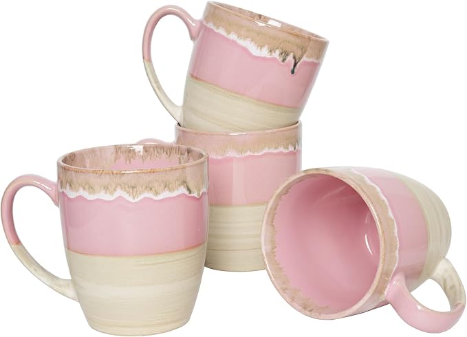 Bosmarlin Ceramic Coffee Mug Set of 4, 17 Oz, 5 Colors to Choose, Tea Cups, Dishwasher and Microwave Safe, Reactive Glaze (Pink) by Bosmarlin