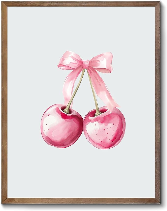 XOCUUI Light Pink Coquette Trendy Preppy Wall Art Prints, Coquette Preppy Room Decor, Blue Bow Disco 8 Ball Cherry Wall Decor Posters for Girls Bedroom Dorm, 8x10 Unframed by XOCUUI