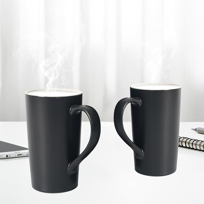 20 OZ Large Ceramic Coffee Mug Simple Pure Black Mug Set of 2 Plain Tall Milk Tea Coffee cups with Handle for Office Home as A Gift for Dad Mom Friends - Image 4