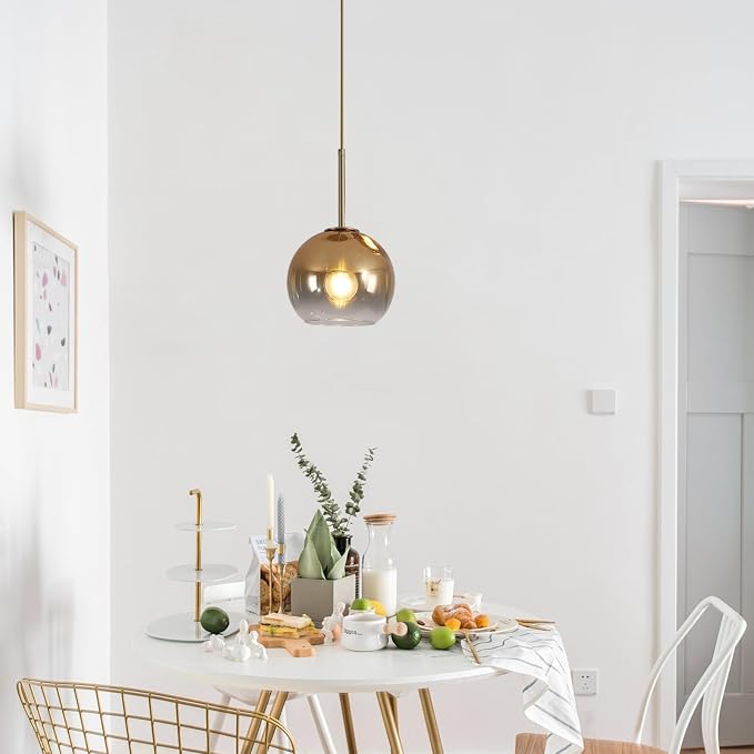 KCO Lighting Glass Globe Hanging Light Fixture Modern Gold Pendant Lights Kitchen Island Mid Century Dining Room Hanging Light Fixtures Over Table Single Pendant Light - Image 6