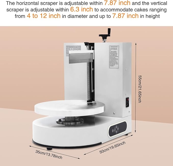 Cake Icing Machine 200W Auto Cream Spreading Machine w/LED Display, Horizontal & Vertical Spatula Adjust, Professional Cake Decorating Machine Frosting Turntable for 4-12 Inch Cakes (White)