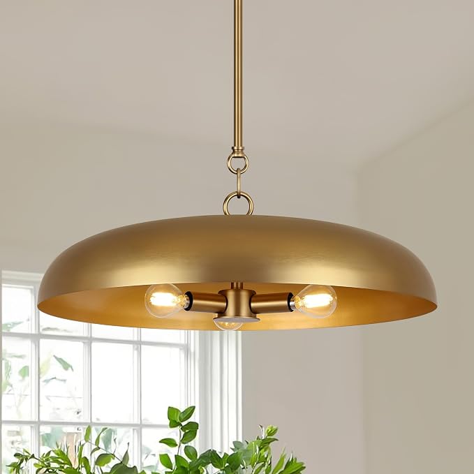 LamQee 20 Inch Oversized Large Pendant Lights, 3-Lights Brushed Gold Modern Dome Chandelier, Farmhouse Metal Pendant Lighting Fixture Ceiling Hanging for Kitchen Island, Dining Room Over Table, Bar by LamQeeLights