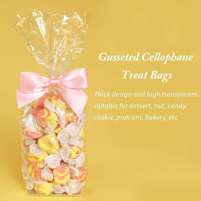 Morepack Gusseted Flat Bottom Cellophane Bags 4.3x2x11.8 Inch 50Pcs | with Paper Insert - Image 4
