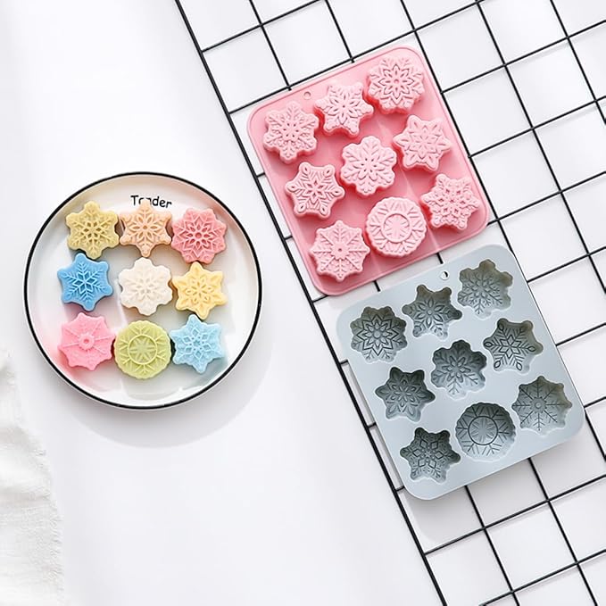 18 Cavities Snowflake Shape Candy and Chocolate Dessert Silicone Molds,Unique and Cute, Non-Stick, Baking Molds for Making Birthday Cake, Cake Decoration, Jelly, Cupcake, Ice Cubes 2 Count