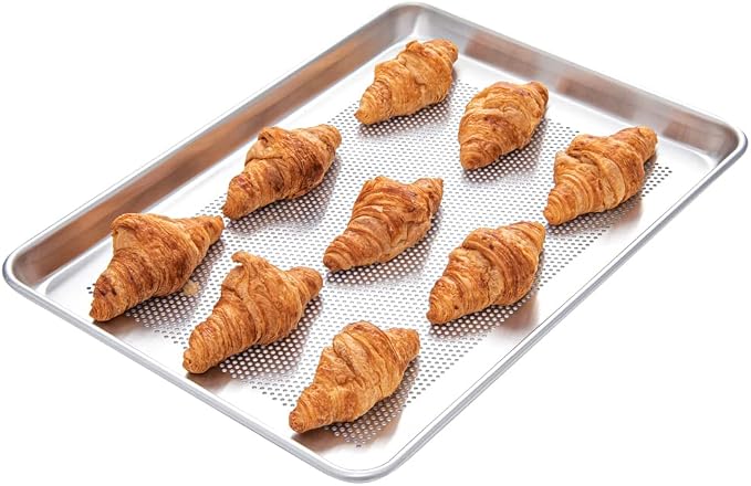 Restaurantware Met Lux 18 x 13 x 1 Inch Baking Sheet Pan 1 Perforated High Temp Baking Sheet - Half-Size Freezable Silver Aluminum Potato Chip Baking Tray Dishwasher-Friendly by Restaurantware