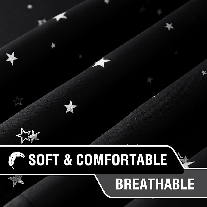 H.VERSAILTEX Blackout Curtain Valances for Kitchen Window/Living Room/Bathroom Privacy Added Rod Pocket Home Decoration Winow Valance, 52" W x 18" L, Glitter Stars in Black Base (Pack of 4) - Image 5