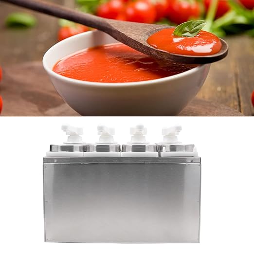 Condiment Pump Dispenser, 1L Single Jars Stainless Steel Sauce Dispenser Pump Ketchup Pump Dispenser Davinci Syrup Sauce Pump Container Salad Pump Container (4 Pumps)