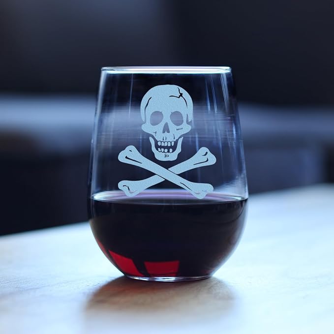 Custom Skull and Crossbones Personalized Stemless Wine Glass - Skull Decor and Jolly Roger Flag Gifts - Large 17 Oz Glasses - Customized Wine Glass Gift - Image 3