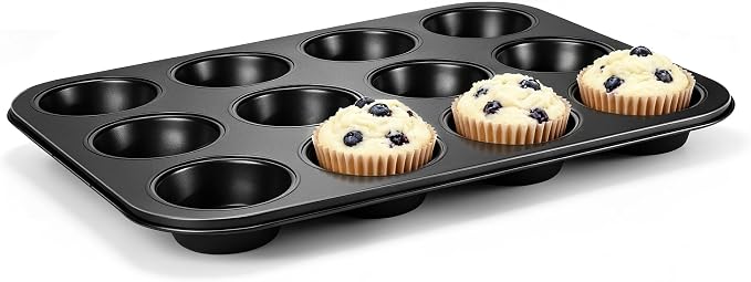 E-far 12-Cup Muffin Pan Tin, Nonstick Carbon Steel Cupcake Pan Tray | Metal Bakeware Muffin Baking Tins for Oven, Standard Size, Ideal for Muffins, Cake Tart, Brownies, Easy Clean & Non-toxic by E-far