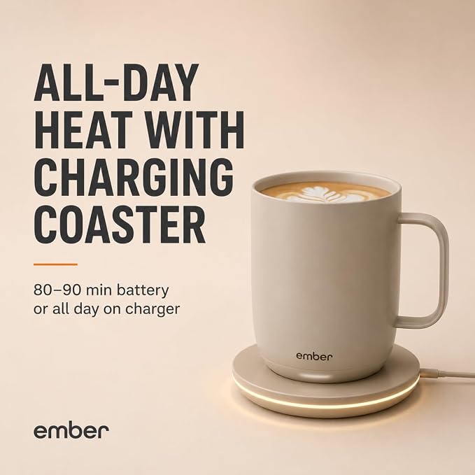 Ember Temperature Control Smart Mug 2, 14 Oz, App-Controlled Heated Coffee Mug with 80 Min Battery Life and Improved Design, Sandstone - Image 3