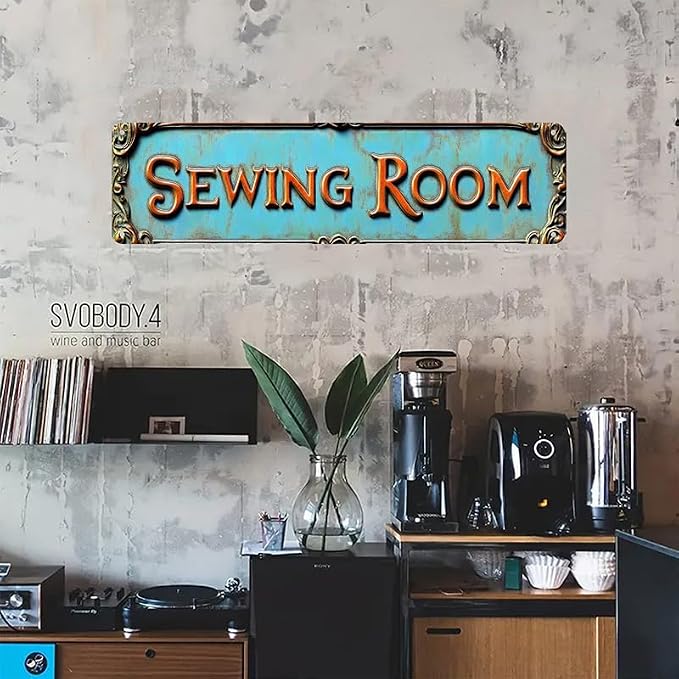 Bar Sign Bar Gifts Vintage Metal Wall Decor Sign"SEWING ROOM" Street Sign Funny Man Cave Decor Accessories for Home, Bar, Bathroom, Bedroom Unique Retro Tin Signs for Outdoor 4 X 16 inches - Image 3
