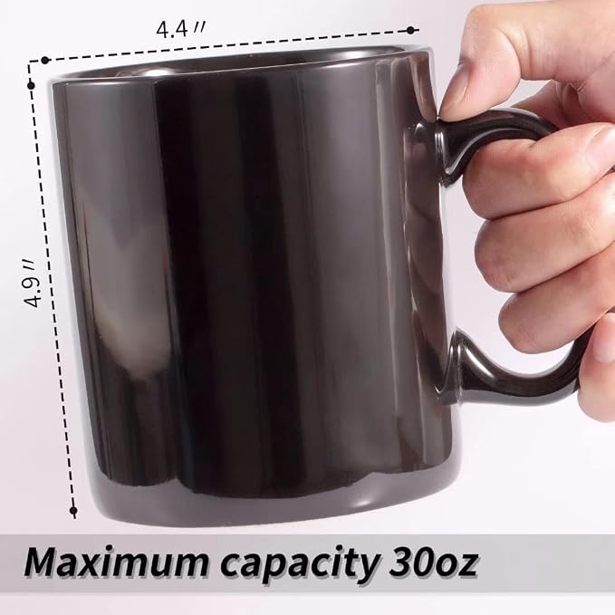 BYCNZB 30oz Super Large Ceramic Coffee Mugs Large Handles Set of 2 (black) - Image 3