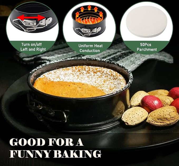 4 Pack Small Springform Cheesecakes Pan 4 Inch Mini 50Pcs Parchment Paper | Carbon Steel Cake Round Tins Leakproof Nonstick Removable Bottom Bakeware for Pie Pizzas and Quiches Baking Mold Set - Image 6