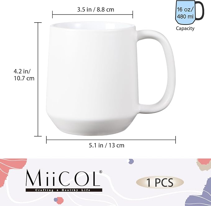 Miicol 16 oz Large Ceramic Coffee Mug, Tea, Mulled Drinks Cup, Gift for Office Staff or Home Using, Microwave and Dishwasher Safe, Frosted Surface, White - Image 3