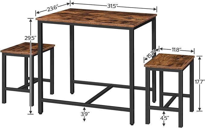 HOOBRO 3-Piece Industrial Dining Table Set, Kitchen Table, Space Saving Dinette for Kitchen, Dining Room, Small Space, Breakfast Nook, Living Room, Party, Rustic Brown and Black BF75CZ01G1 - Image 5
