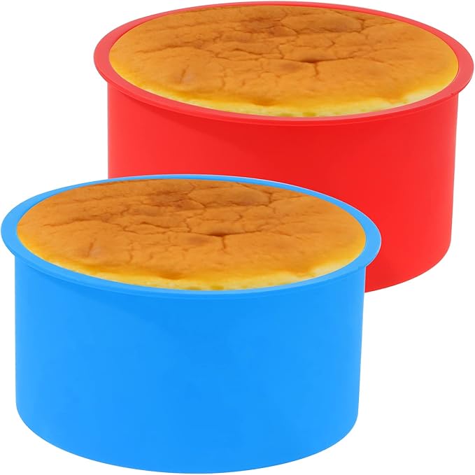12pcs Silicone Cake Mold Baking Round Cake Molds 4 Inch Non-Stick Baking Pan Kitchen Silicone Cake Molds for Baking(Red, Blue, 4inch)