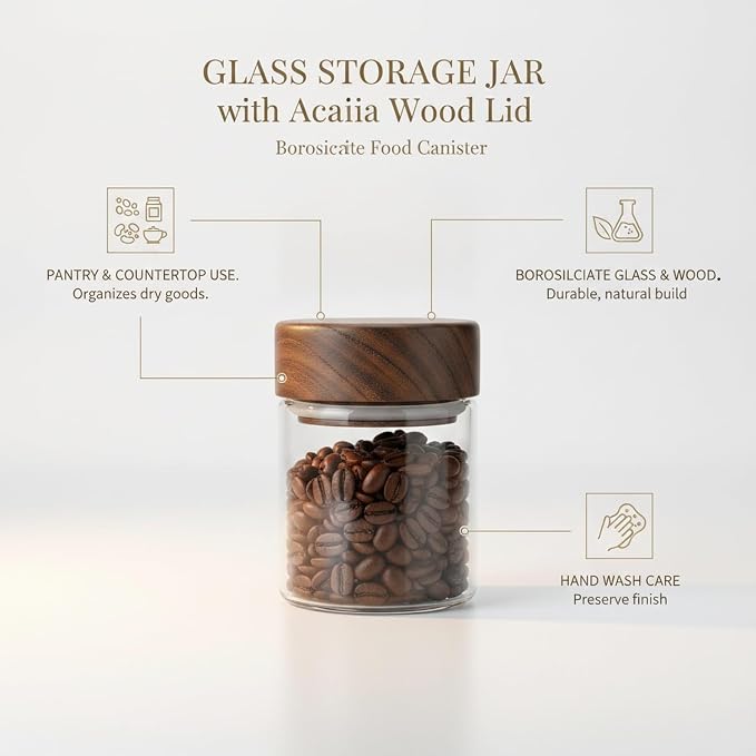 Home Organizers Glass Canister with Acacia Wood Lid, Borosilicate Jar for Coffee Tea Sugar Dry Goods Pantry Storage - Image 4