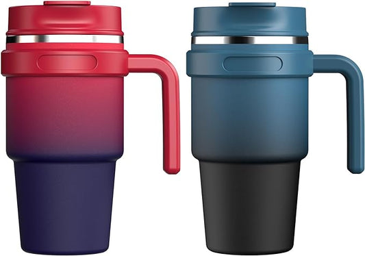 20 oz Insulated Travel Coffee Mug Tumbler with Handle and Straw | Leakproof Stainless Steel Coffee Cup with Lid, Double Wall Vacuum Ice Thermal Cup, Dark Rainbow and Indigo Black by ALOUFEA