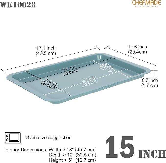CHEFMADE Sheet Pan, 15 Inch Nonstick Carbon Steel Baking Cookie Pan | 9.8 x 14.9 Inch Bottom Size, Fits Standard Ovens, Warp Resistant, Easy Release (Green) - Image 2