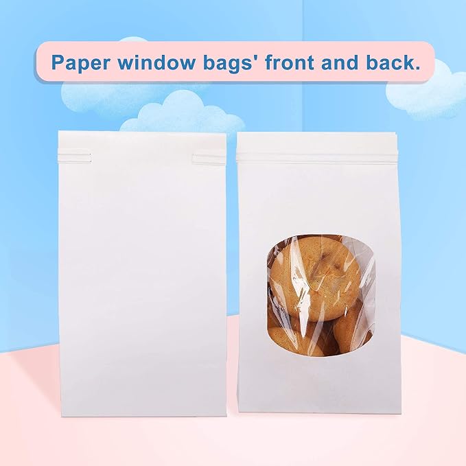 BagDream Small Cookie Bags 3.54x2.36x6.7 Inch Tin Tie Closure 100Pcs White | Resealable, Window, Grease Resistant, For Homemade Baked Goods, Snack, Coffee Beans, Party Favor, Gift Giving, Small Business - Image 5