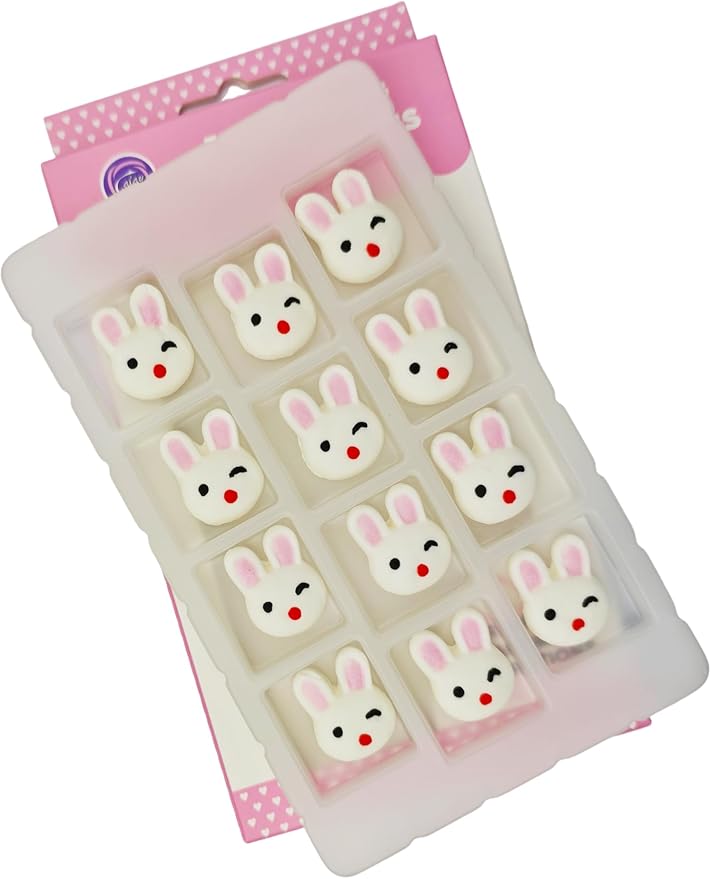 Edible 12 pcs Easter Themed Sugar Easter Rabbit cake decorations, Bunny cupcake toppers, perfect Icing Cookies decro for Cupcakes, Cake, Macaron and Cakecicles Decorating by Clonynix