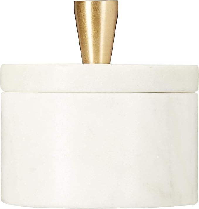 Queenza White Marble Salt Cellar with Lid and Brass Knob, 3 Inch Salt Box by Queenza