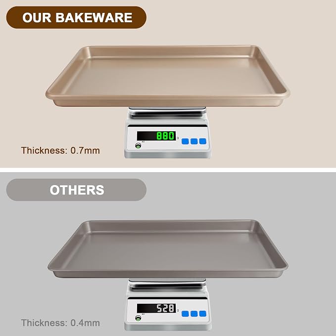 Baking Sheet Pan Set of 3, Nonstick Commercial Cookie Sheets for Baking | Commercial Half/Quarter/Jelly Roll Pans Replacement Toaster Oven Tray, Heavy Duty & Easy Clean - Image 4