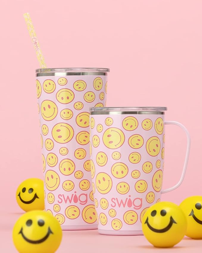 Swig Life 18oz Insulated Travel Mug with Handle & Lid, Oh Happy Day | Triple Insulated Stainless Steel - Handle & Lid Included - Keeps Coffee Hot or Cold - Cup Holder Friendly - Image 3
