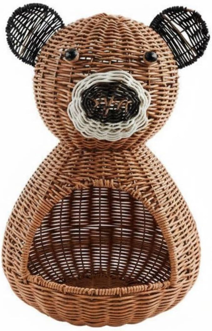 kowaku Bear Storage Basket Animal Basket Woven Organizer Decorative Bin Look With Front Space Suitable for coffee tables shelves entryways living rooms reading corners home decoration office by kowaku