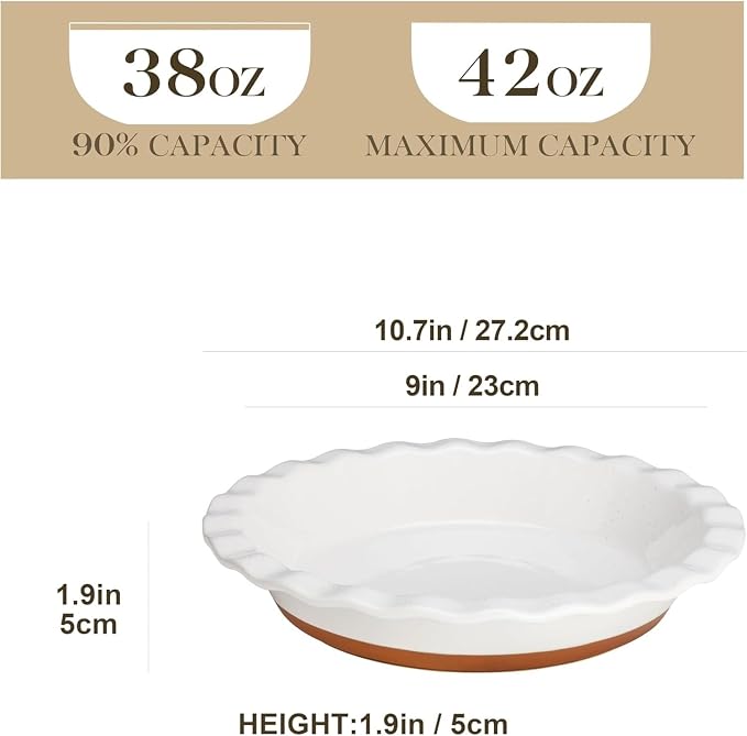 9" Ceramic Pie Pan for Baking,2 Pack Round Baking Dish with Soft Wave Edge | Non Stick Pie Plate for Apple Pie, Quiche, Pot Pies, Tart - Image 2