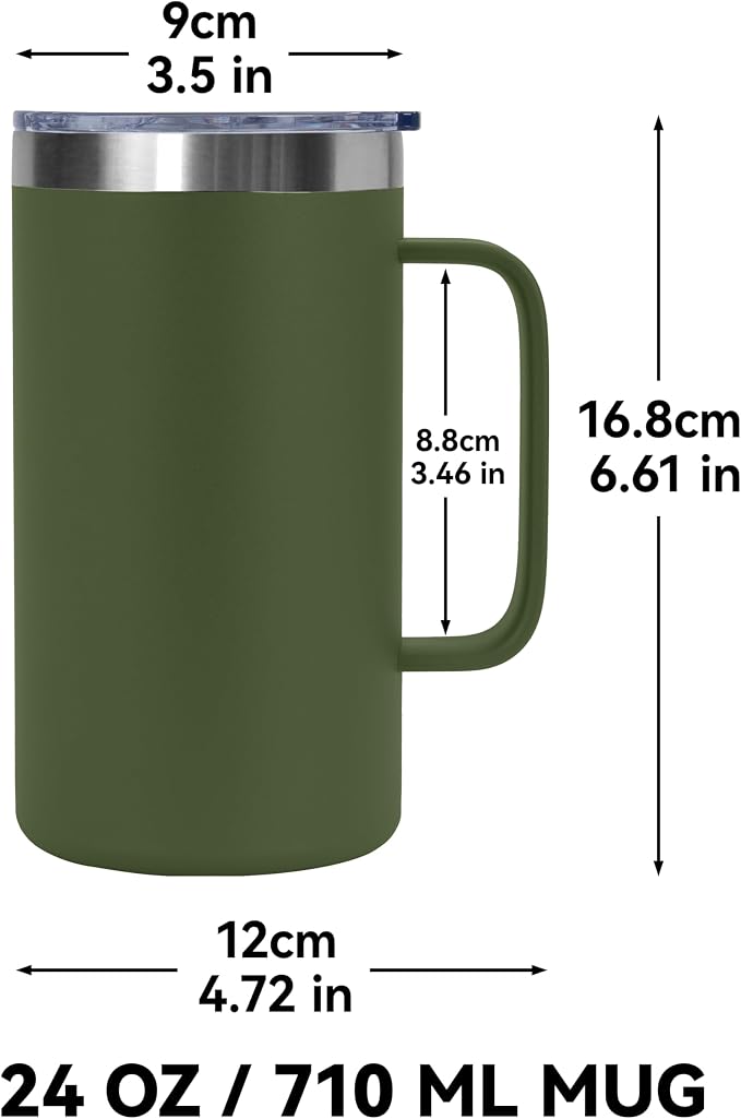 DOMICARE 24oz Mug with Handle and Lid, Stainless Steel Coffee Mug, Reusable Insulated Cup, Travel Mug with Handle, Double Wall Vacuum Coffee Tumbler for Men and Women, Army Green, Pack 1 - Image 4