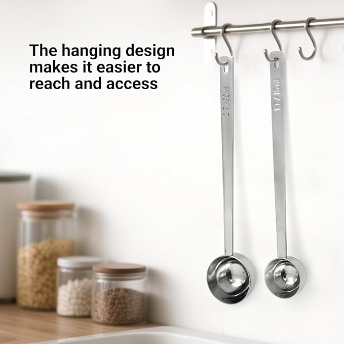 2Pcs Coffee Scoop Spoon - 1 Tbsp (15ml) & 2 Tbsp (30ml) Measuring Tablespoon - Stainless Steel Coffee Measuring Spoon - Long Handle Measuring Spoons for Ground Coffee, Loose Tea and Powder