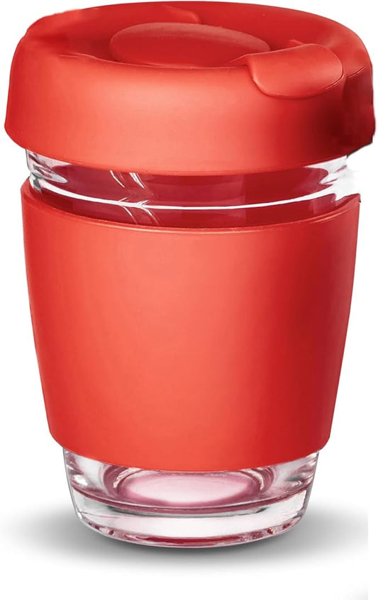Glass To Go Coffee Cups with Lids Iced, Travel Coffee Mugs Glass Leak Proof, Travel Coffee Tumbler with Silicone Sleeve Reusable for Women