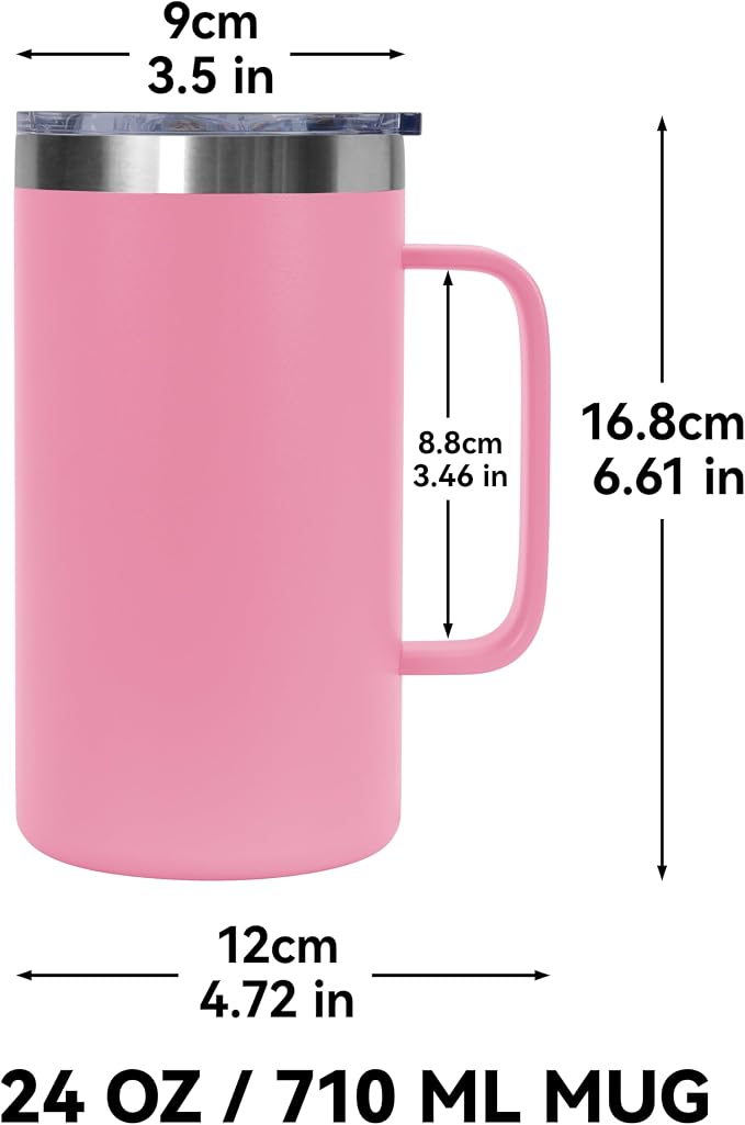DOMICARE 24oz Mug with Handle and Lid, Stainless Steel Coffee Mug, Travel Mug with Handle, Double Wall Vacuum Coffee Tumbler, Reusable Insulated Cup, Pink, Pack 8 - Image 4
