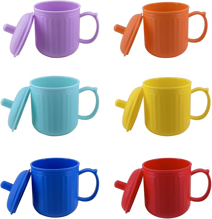 Plastic Coffee Mug with Lid (Non-Sealed) Set 6, 16-ounce Cups Vivid | BPA Free Reusable Food Grade PP, Unbreakable, Dishwasher Safe, Lightweight, Elderly Kid Safe, Kitchen Party Camping Outdoor by YUYUHUA