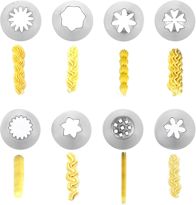 8PCS Large Piping Tips Set, Stainless Steel Cake Decorating Tips with 10pcs Piping Bags Pastry Cake Decorating Tip Baking Tools for Baking Cupcakes Decoration