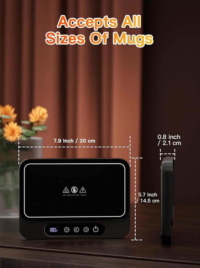 Misby Coffee Mug Warmer, 50W Large Heating Panel Mug Warmer with 6-Temp Settings, 8H Auto Shut-Off, 12H Timer, Ultra-Thin Design, Coffee Warmer for Desk, Ideal for Home, Office, and Travel (Black) - Image 9