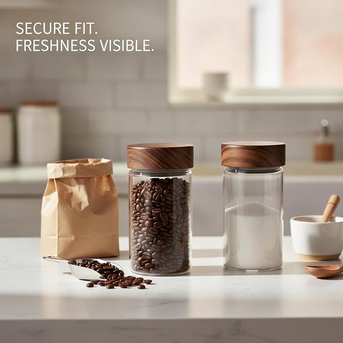 Home Organizers Glass Canister with Acacia Wood Lid, Borosilicate Jar for Coffee Tea Sugar Dry Goods Pantry Storage - Image 2