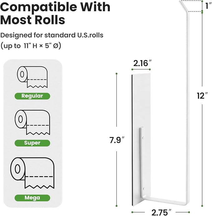 Magnetic Paper Towel Holder for Fridge, Toilet Paper Roll Holder Magnetic Paper Towel Rack Wall Mount Fridge Organizer for Papers Towels Roll Bathroom Toilet Garage RV Decor Kitchen Organization White - Image 3