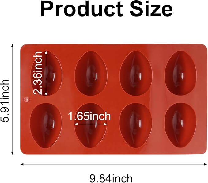 2 Pack Silicone Egg Molds 8 Cavity Easter Silicone Candy Mold 3D Egg-Shaped Silicone Baking Mold for Chocolate, Jello, Mini Cakes, DIY Desserts, Candy, Ice, Pudding, Baking (2, Brick Red) - Image 2