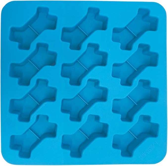 Messy Mutts Silicone Bake & Freeze Treat Making Mold | 2 Pack | 12 Bone Shaped 1 oz Molds | 9" x 9" Tray | Dishwasher, Freezer, Oven Safe | Blue/Green
