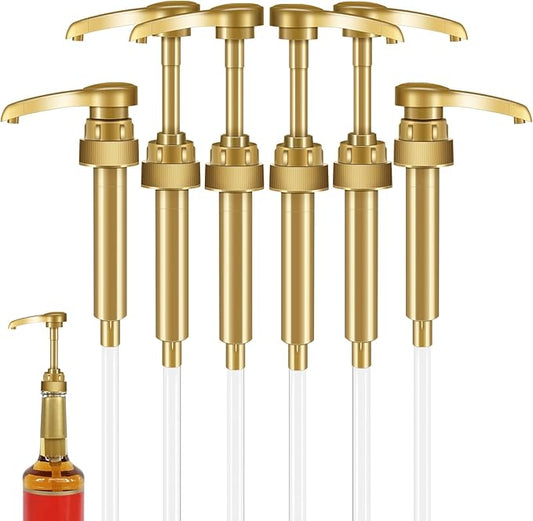 Kdzdong-6Pcs Gold Coffee Syrup Pumps, Compatible with 25.4 Oz/750ml Bottles, Great for Home & Coffee Bar Drinking Mixes, Tea, Beverage, Cocktails