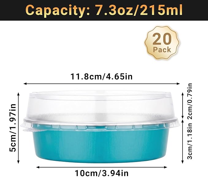Beasea Disposable Mini Pie Tins with Lids, 20 Pack 7.3oz Blue Green Aluminum Baking Cups, 215ml Small Round Tart Container Foil Pie Tin for Individual Dessert Cupcake Muffin Cheesecake Quiche - Image 2