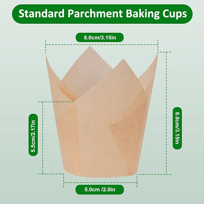 Caperci 150pcs Natural Tulip Cupcake Liners Unbleached European Parchment Paper Baking Cups Muffin Liners for Party, Wedding, Christmas, Birthday - Image 4