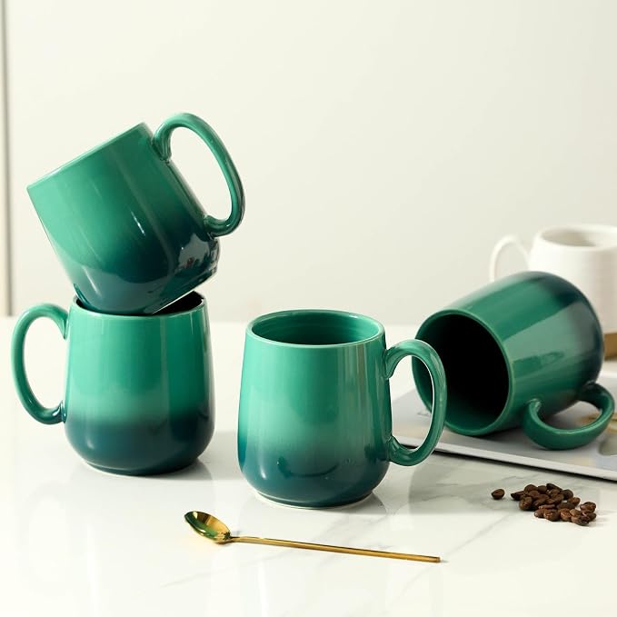 HASENSE 15oz Ceramic Mug Set of 4, Green Ombre Coffee Cups with Handle – Microwave & Dishwasher Safe Large Cappuccino Latte Tea Mugs, Housewarming Gift Idea - Image 6