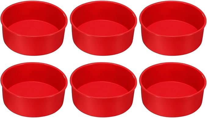 HARFINGTON 6 Pcs Round Cake Pans 6.4" Nonstick Quick Release Silicone Cake Mould Bakeware Tools for Baking Cupcakes Bread Pizza, Red