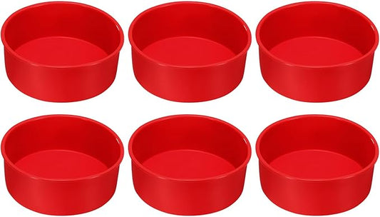 HARFINGTON 6 Pcs Round Cake Pans 6.4" Nonstick Quick Release Silicone Cake Mould Bakeware Tools for Baking Cupcakes Bread Pizza, Red