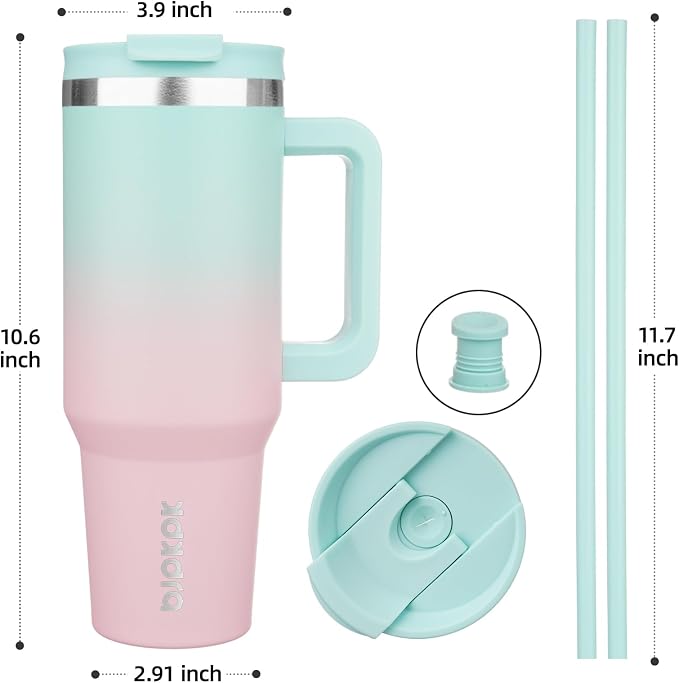 BJPKPK 40 oz Insulated Tumbler with Handle & Straw, Stainless Steel | Double Wall Vacuum Insulation, Leak Proof, BPA Free, Dishwasher Safe, Cupholder Friendly, Travel & Outdoor, Bubble Gum - Image 3