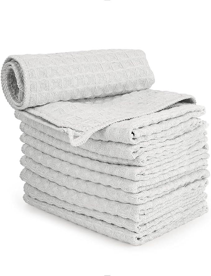 watchget Microfiber Cleaning Cloth,Barista Micro Towels 10 Pack Light Grey | Professional 12"x12" Lint-free Rags;Waffle Weave;Highly Absorbent Cleaning Towels for Espresso Steam Wands&Coffee Counters by watchget