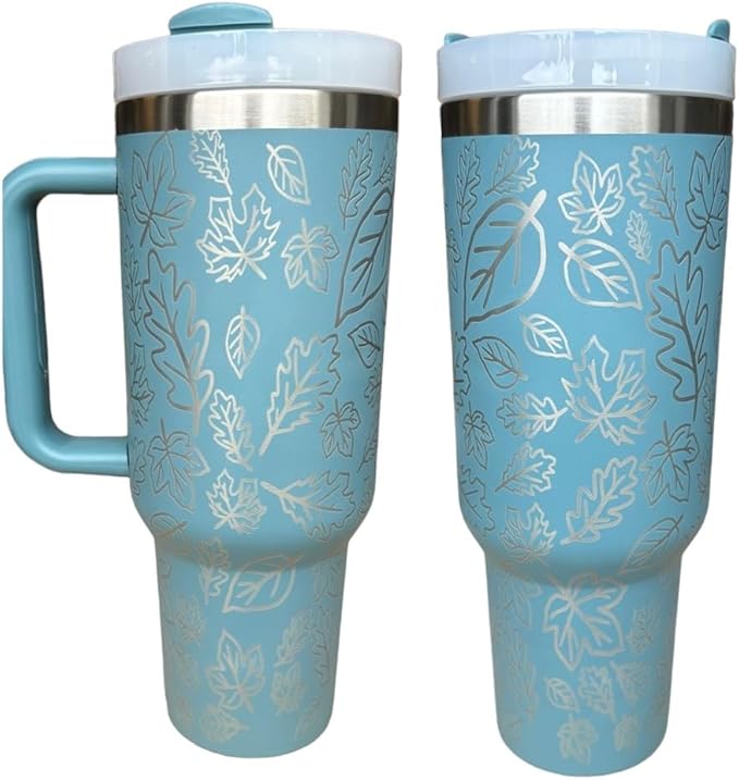 Tumbler, 40oz Tumbler, Western Tumbler, Engraved Cup with Handle, Cute Coffee Mug, 40oz Coffee Mug (Denim-Fall leaves)